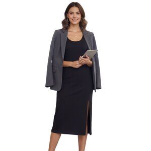 Open Edit Black Jersey Knit New Dress XS Day-Night Slit Cocktail Career Travel